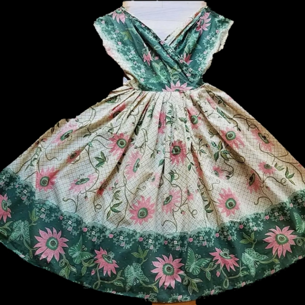 Vintage 1950s Designer Novelty Butterfly Floral Dress